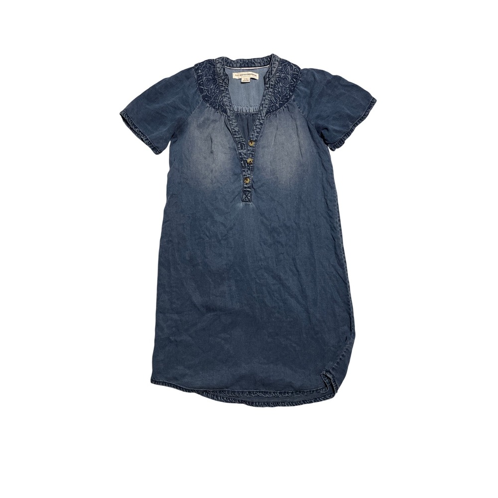 Denim Embroidered Shift Dress Blue XS Boho Mini Pilcro Anthropologie
